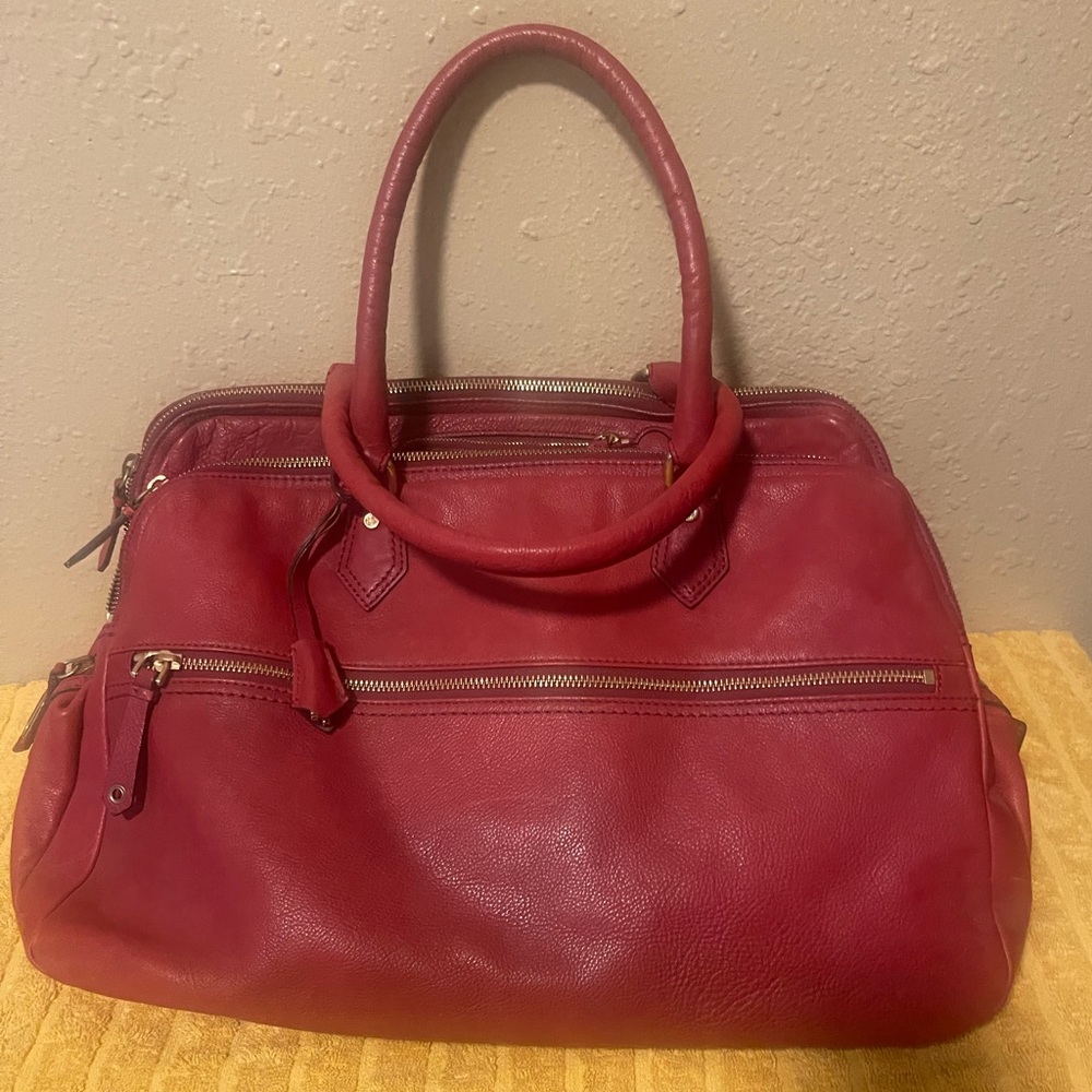 Red Cole Haan Leather Weekender/Travel/Work/Tote